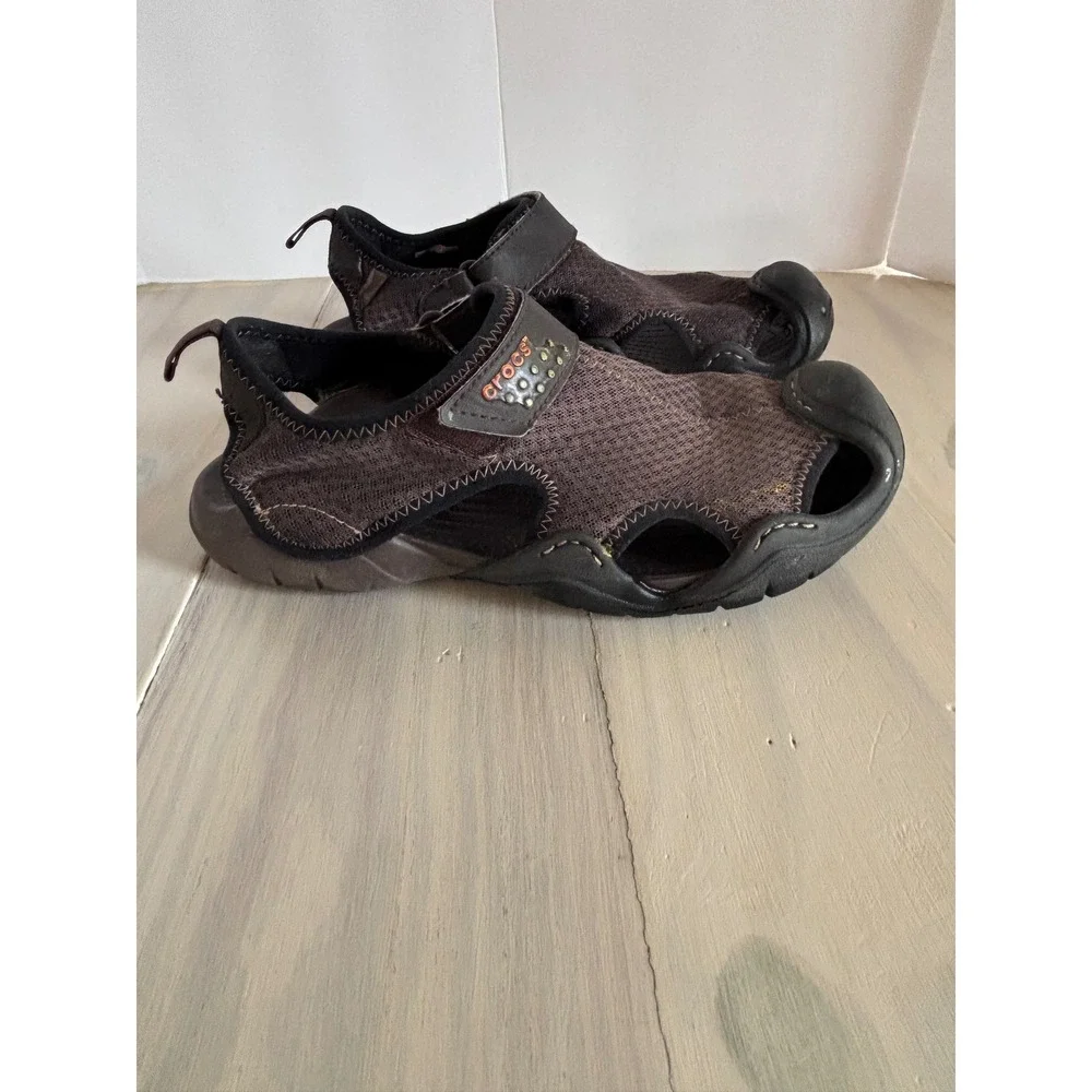 Crocs 15041 Mens Sport Fisherman Sandals Brown Black Mesh Size 8 EUR 41 UK 7.5